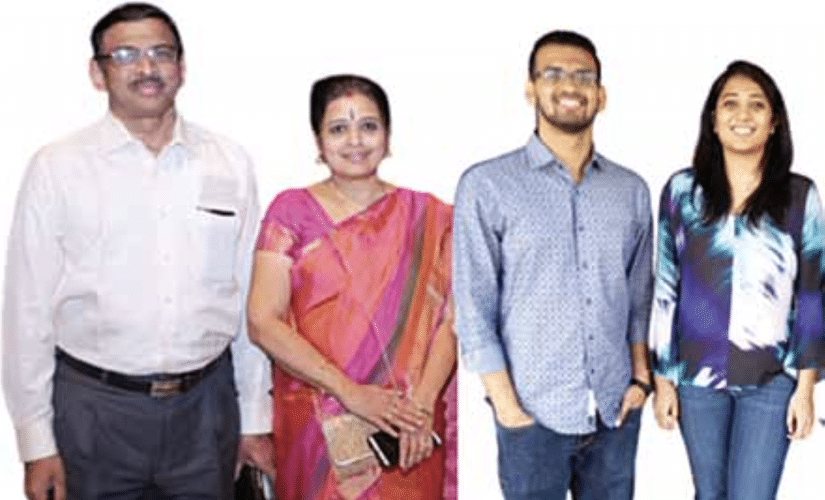 K. Krishna Moorthy with his wife Shubhalakshmi, son Aswath, and daughter-in-law Bhavya