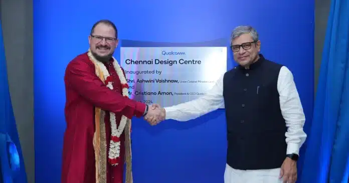 Union Minister Ashwini Vaishnaw Inaugurating the Chennai Design Centre with Qualcomm CEO, Cristiano Amon